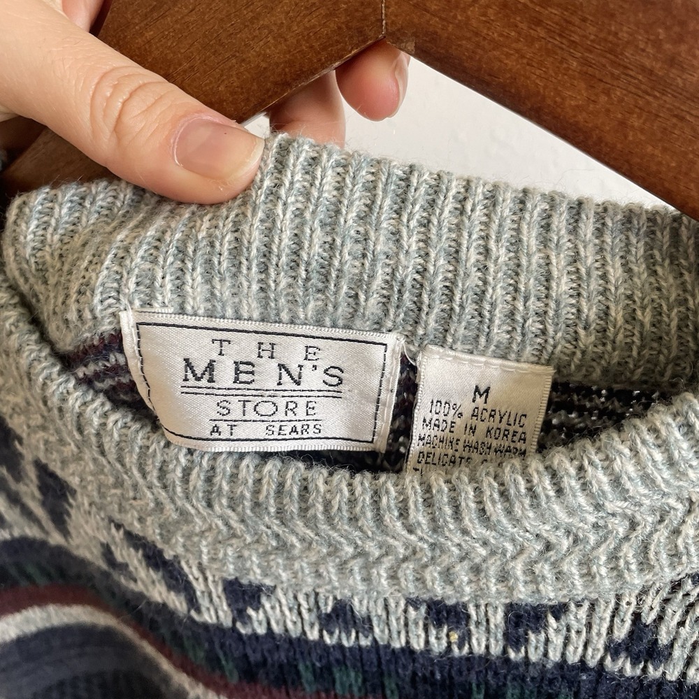 Vintage The Mens Store Sears Sweater‎ Sz M Geometric Grandpacore Retro Aztec - Picture 3 of 4